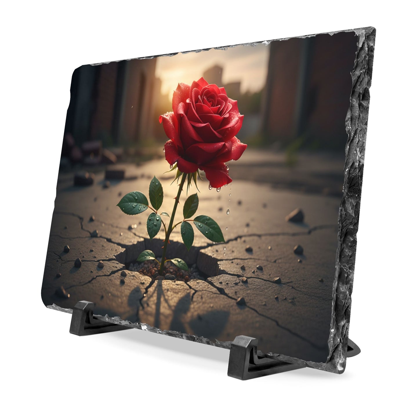 Rose Through Concrete Slate Plaque